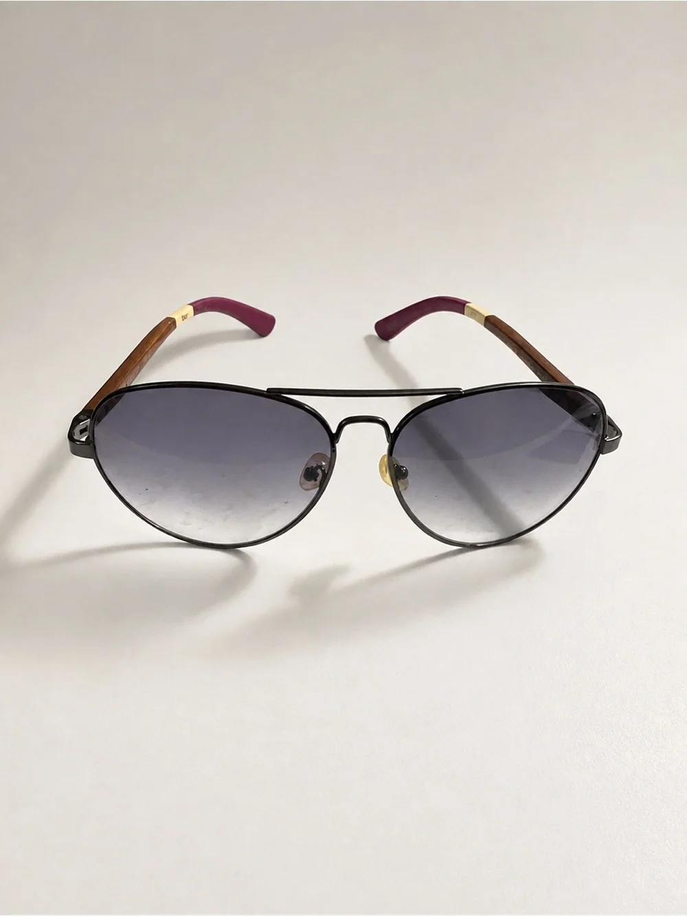 TOMS One for One Aviator Sunglasses Purple Gradient Wood Arms